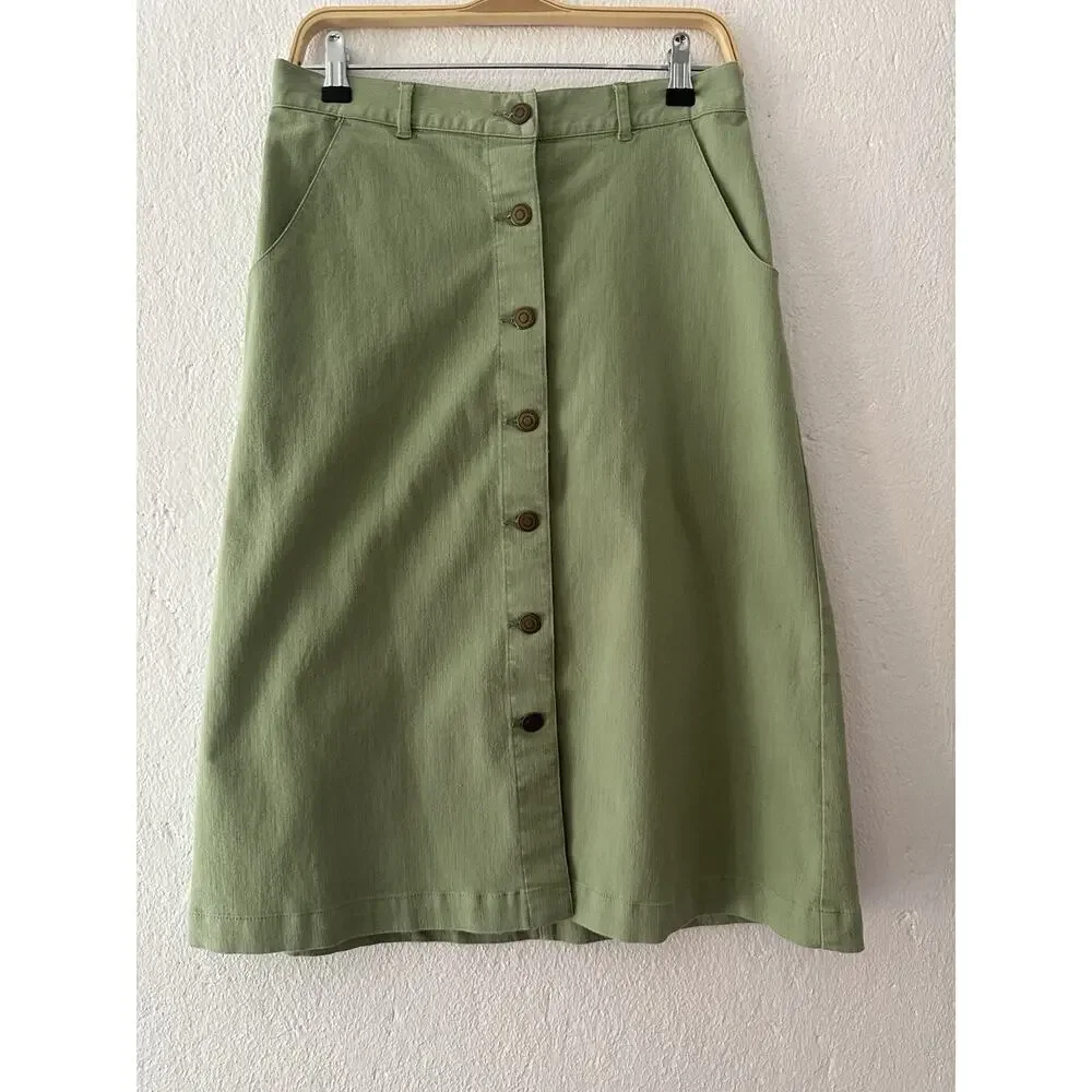 Christopher & Banks Women's Green Stretch Button Front Knee Length Skirt Size 4 - Picture 1 of 15